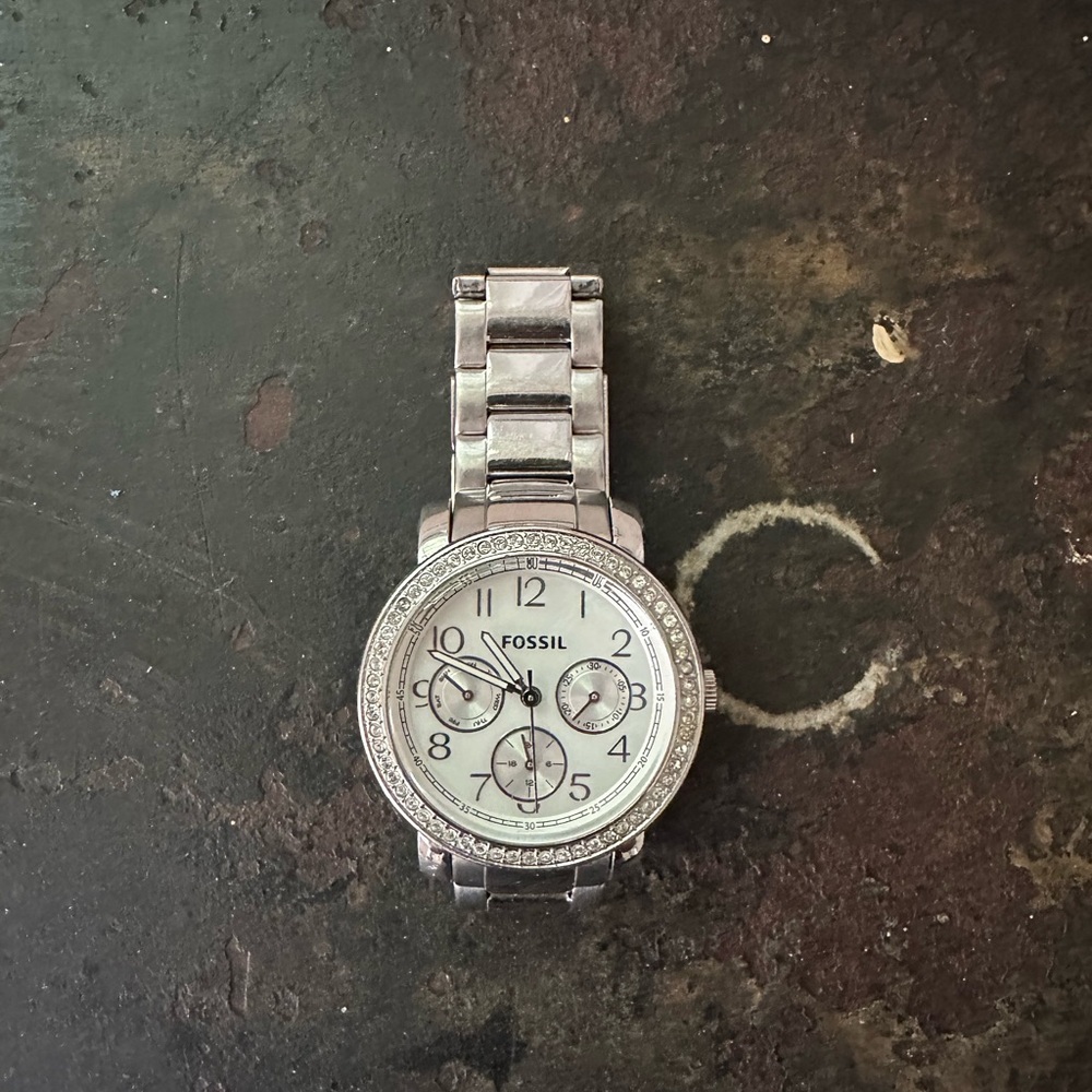 Fossil Women’s Stella Silver Band Multi Function Rhinestone Watch